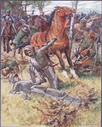 Poi lasciando la vita, il conte Percy prese il morto per mano, illustrazione da Ballads of Famous Fights, c.1900 da William Henry Charles Groome